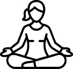 simple line drawing of person sitting cross legged in meditative yoga pose, conveying calmness and relaxation. figure is depicted with minimal detail, focusing on posture