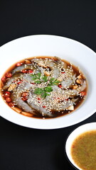 shrimp in soy sauce on white plate, korean style menu