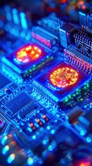 Obraz premium Illuminated circuit board complex tech