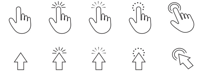 Computer mouse click cursor icon set. Hand and arrow pointer cursor stock vector. Eps 10.