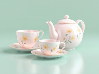 Fototapeta premium A delightful 3D rendering of a pastel-colored tea set