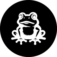 Stylized Frog Silhouette on Black Backdrop Circular Emblem Illustration