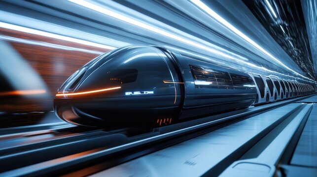 Futuristic Hyperloop Train Speeding Through Underground Tunnel