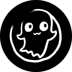 Whimsical Spectral Character in Circular Void, Black and White Drawing