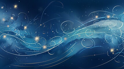 Naklejka premium Celestial Blue Swirl Background – Abstract Night Sky with Stars and Cosmic Patterns