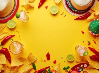 Obraz premium Celebrating with Drinks, Chips, and Festive Decorations on Yellow