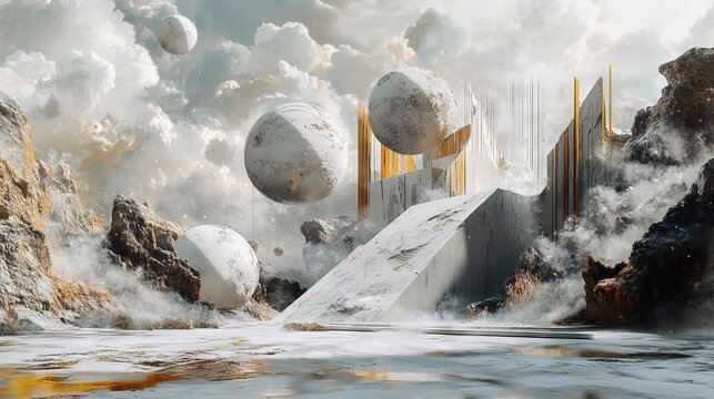 98.A visually dynamic depiction of movement and harmony, with bold yet balanced elements creating a compelling scene filled with energy and aesthetic appeal.