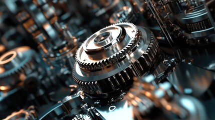 Fototapeta premium Intricate metallic gears and cogs, revealing the inner workings of machines