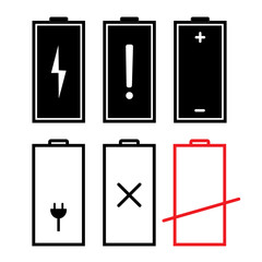 Battery need charging icon set editable stroke 