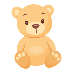 Cute cartoon teddy bear sitting with a friendly smile. Flat design in soft brown tones. Perfect for kids, baby items, or greeting cards
