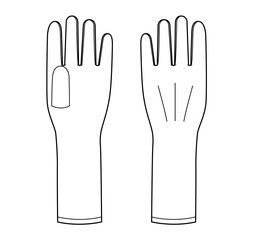 Slip-on Gloves Fashion hand accessory clothing technical illustration garment. Vector front palm back view for Men, women, unisex style flat template CAD mockup sketch outline on white background