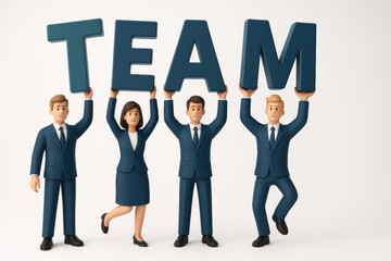 3D Business Teamwork Concept &ndash; Cartoon Characters Holding TEAM Letters