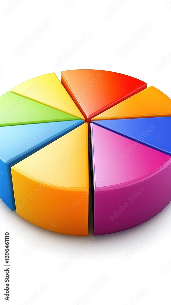 Poster a colorful pie chart is divided into nine slices. each slice is a different color, and the pie chart
