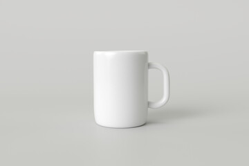 Close-up white coffee mug on grey background.