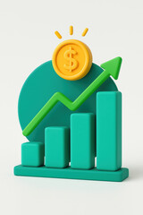 3D Growth Chart with Dollar Coin &ndash; Financial Success and Profit Increase Illustration