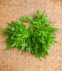 Kenikir leaves, aromatic and rich in nutrients. A traditional leafy green often used in Indonesian cuisine for its unique aroma and health benefits.