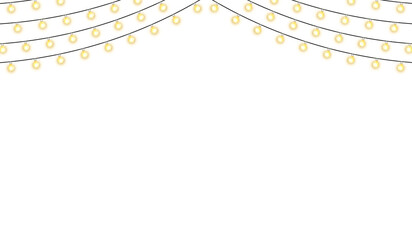 Festive Christmas light gold garlands png. Decor lights for invitations, postcards with transparent background. Stock royalty free. new collection 2025.