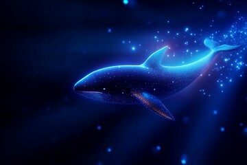 Fototapeta premium An enormous mechanical whale swimming through ai a stunning art exploration of artificial intelligence eco-friendly algorithms in a digital ocean environment