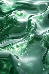 Green Liquid Surface Flowing with Shiny Reflections Close-up Abstract Texture