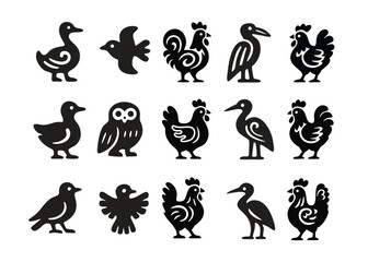 collection of bird or fowl icons in retro style