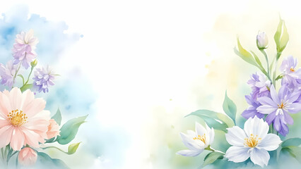 Fototapeta premium Watercolor Floral Design with Pastel Flowers and Soft Leaf Details