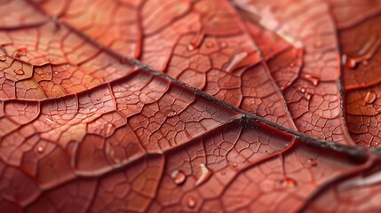 Intricate Details of a Red Autumn Leaf Macro Photography
