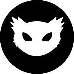 Abstract feline face silhouette set against a contrasting solid black circle