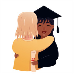 Happy graduates in colleges and universities, students in academic gowns. Celebrating graduation day.
