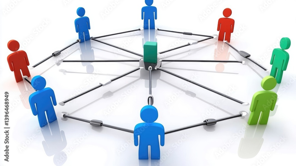 Poster corporate networking diagram with connecting nodes and abstract tech elements