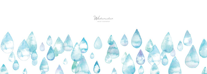  水彩画。水彩タッチの雨の雫イラスト。夏の梅雨イラスト。水彩のベクターイラスト。Watercolor painting. Rain drop illustration with watercolor touch. Summer rainy season illustration. Watercolor vector illustration.

