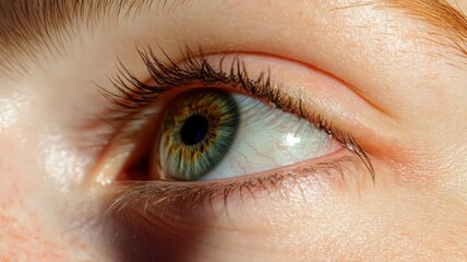 Obraz premium Close Up Of A Green Eye With Long Lashes And Shimmering Skin