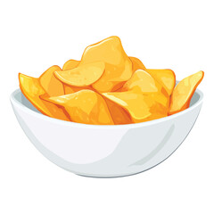 A bowl of delicious and golden potato chips 