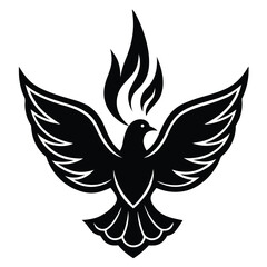 line art dove with holy flames