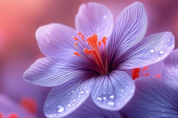 Close-up of a vibrant purple flower with water droplets on its delicate petals