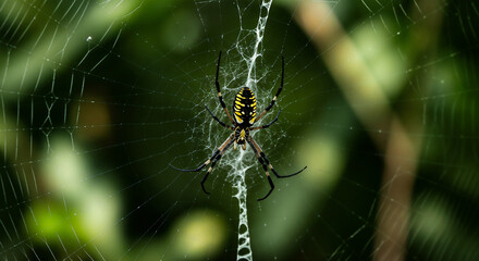 Yellow Garden Spider Argiope Aurantia on Web Close Up Nature