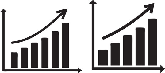 Simple Bar Graphs Show Positive Growth Trends, icons, silhouette, vector illustration