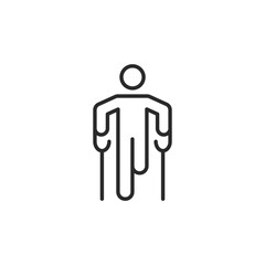 Person with crutches icon. Simple line design representing injury recovery, mobility aid, and medical support. Vector illustration