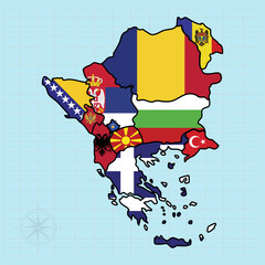 Southeastern Europe continent Vector illustration of flag map