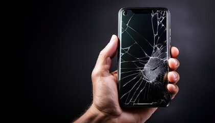 human hand holding a cracked smartphone