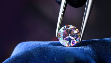 Steady jeweler&rsquo;s fingers in black gloves adjusting a princess-cut diamond with tweezers