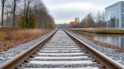 Fototapeta premium Railroad tracks stretching into the distance