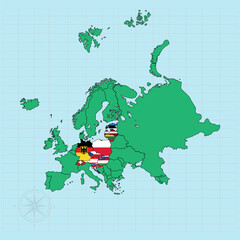 Center Europe continent Vector illustration of flag map	