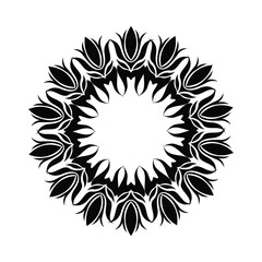 Intricate Black Floral Mandala With Symmetrical Petal Patterns Against White Background