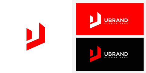 Modern U Letter Logo Design Red, White, Geometric, Minimalist, Business