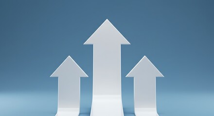 3d rendering. 3 white arrow on blue background. business arrow target direction concept to success. Finance growth vision stretching rising up