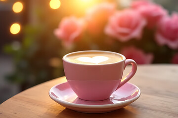 Obraz premium Morning coffee with heart design garden beverage photography natural light close-up love