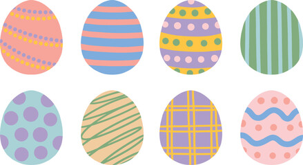 set of pastel colorful easter eggs with cute patterns