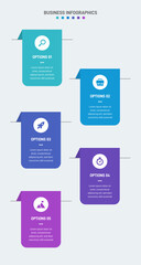 Vertical progress bar featuring 5 arrow-shaped elements, symbolizing the five stages of business strategy and progression. Clean timeline infographic design template. Vector for mobile presentation.