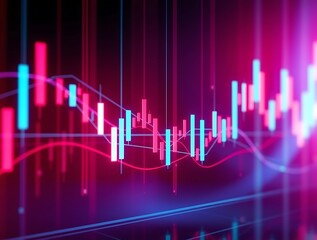 Financial Data: Vivid illustration of financial data visualized with a dynamic interplay of color and form, showing fluctuating values and patterns.