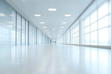 Obraz premium Modern, spacious hallway with large windows, bright lighting, and minimalist design, showcasing contemporary architecture.